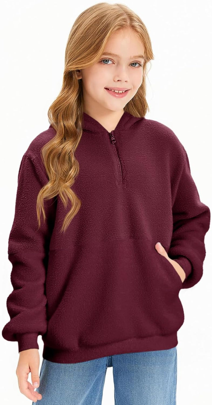 Imily Bela Kinder Mädchen Kapuzenpullover Fleece Hoodies Sherpa Pullover Teddy Sweatshirt Langarm Pu