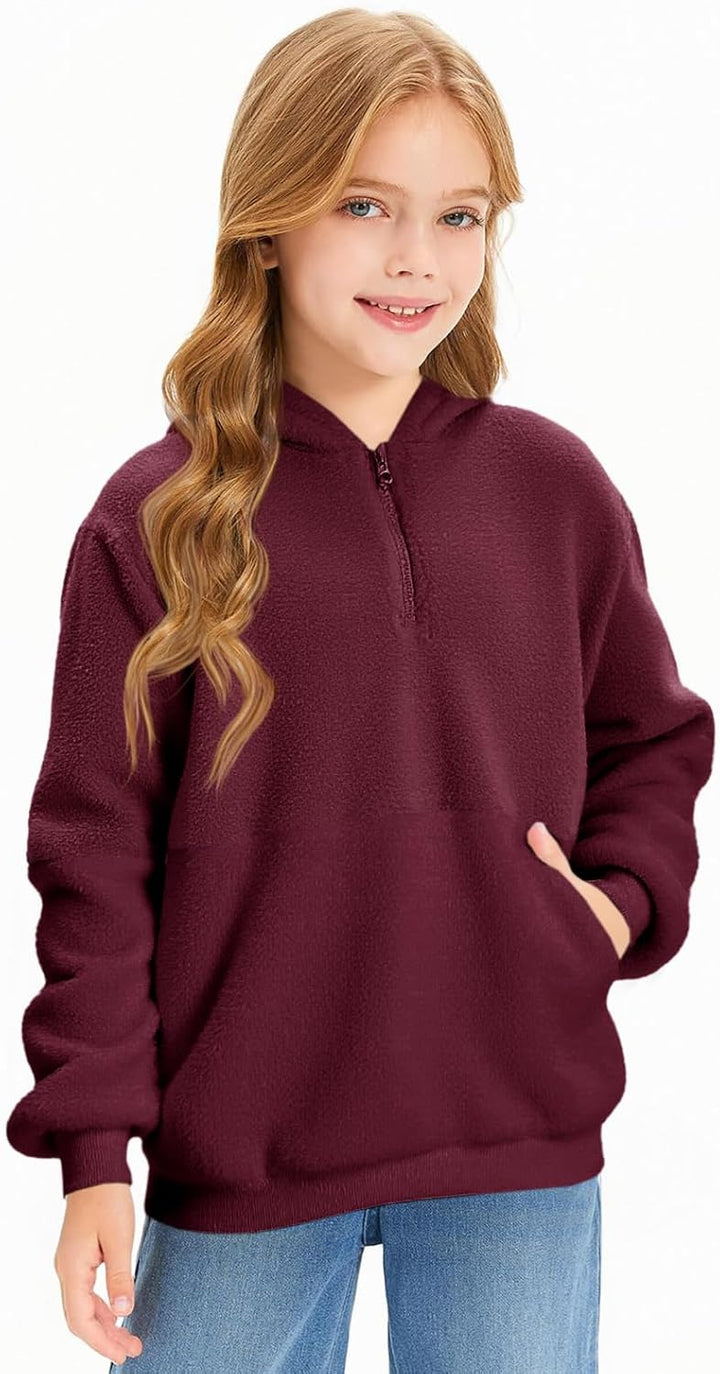 Imily Bela Kinder Mädchen Kapuzenpullover Fleece Hoodies Sherpa Pullover Teddy Sweatshirt Langarm Pu