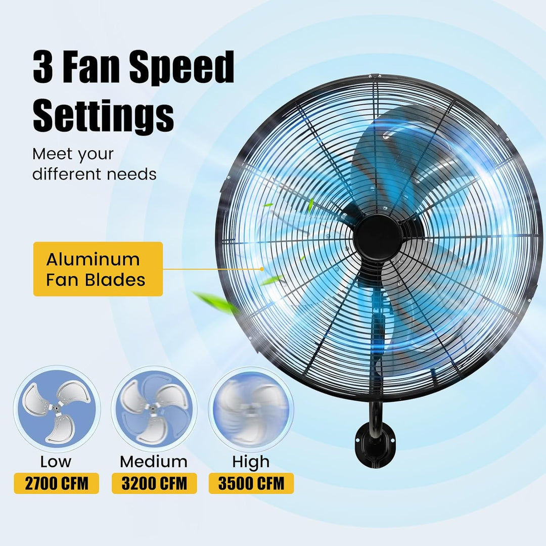 SOARS Wandventilator Ø56cm, 120W Ventilator Wand mit 3 Geschwindkeitsstufen, 30°Vertikalwinkel & aut