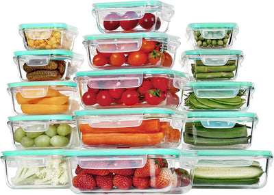 Vtopmart 15 Stück Meal Prep Boxen Glas, Glasdosen mit Deckel Set, Frischhaltedosen Glas mit Auslaufs