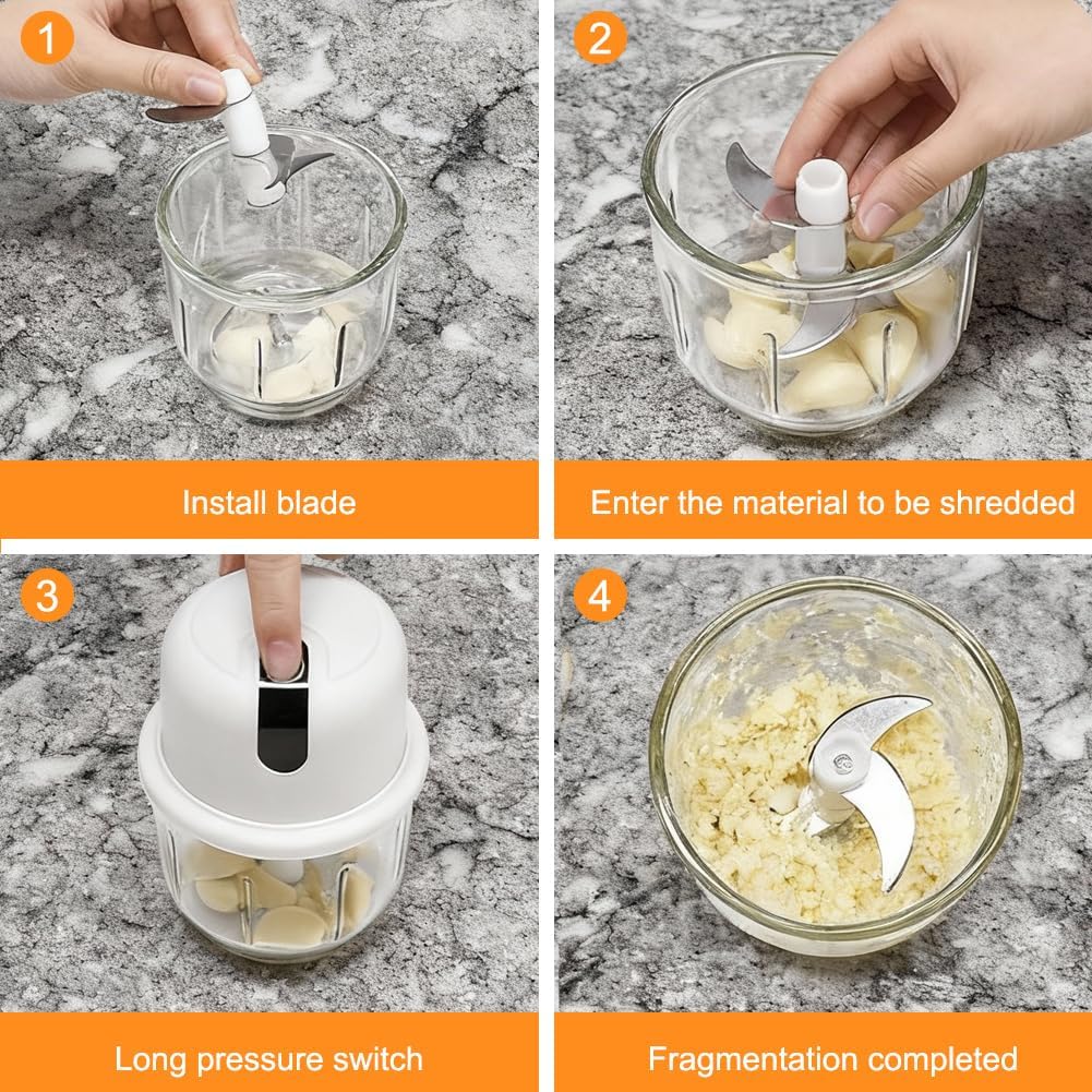 Elektrischer Küchenzerkleinerer, 350ML Mini Zwiebelzerkleinerer, Kabelloser Elektrischer Tragbar Zer