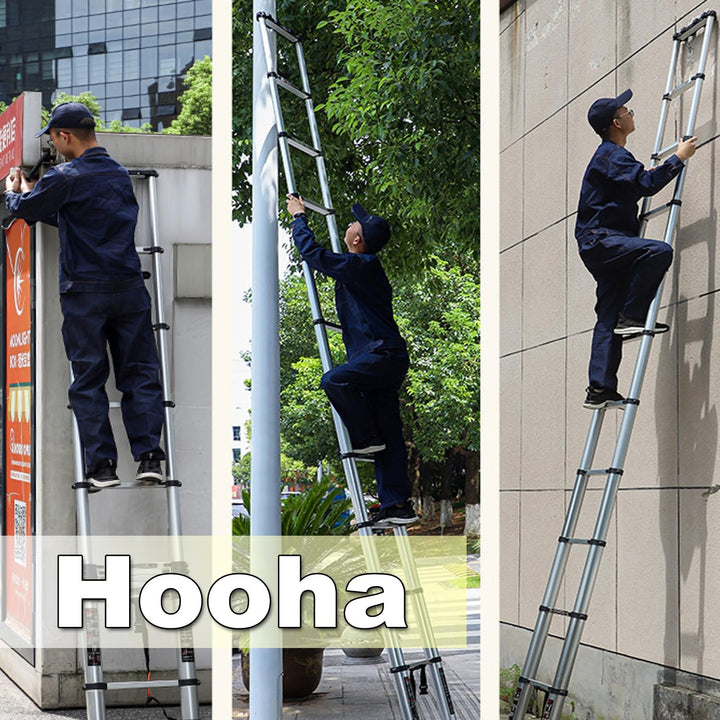 Hooha Alu Teleskopleiter Klappleiter 5,1M mit Anti-rutsch Gummipuffer Ausziehleiter Belastung 150kg
