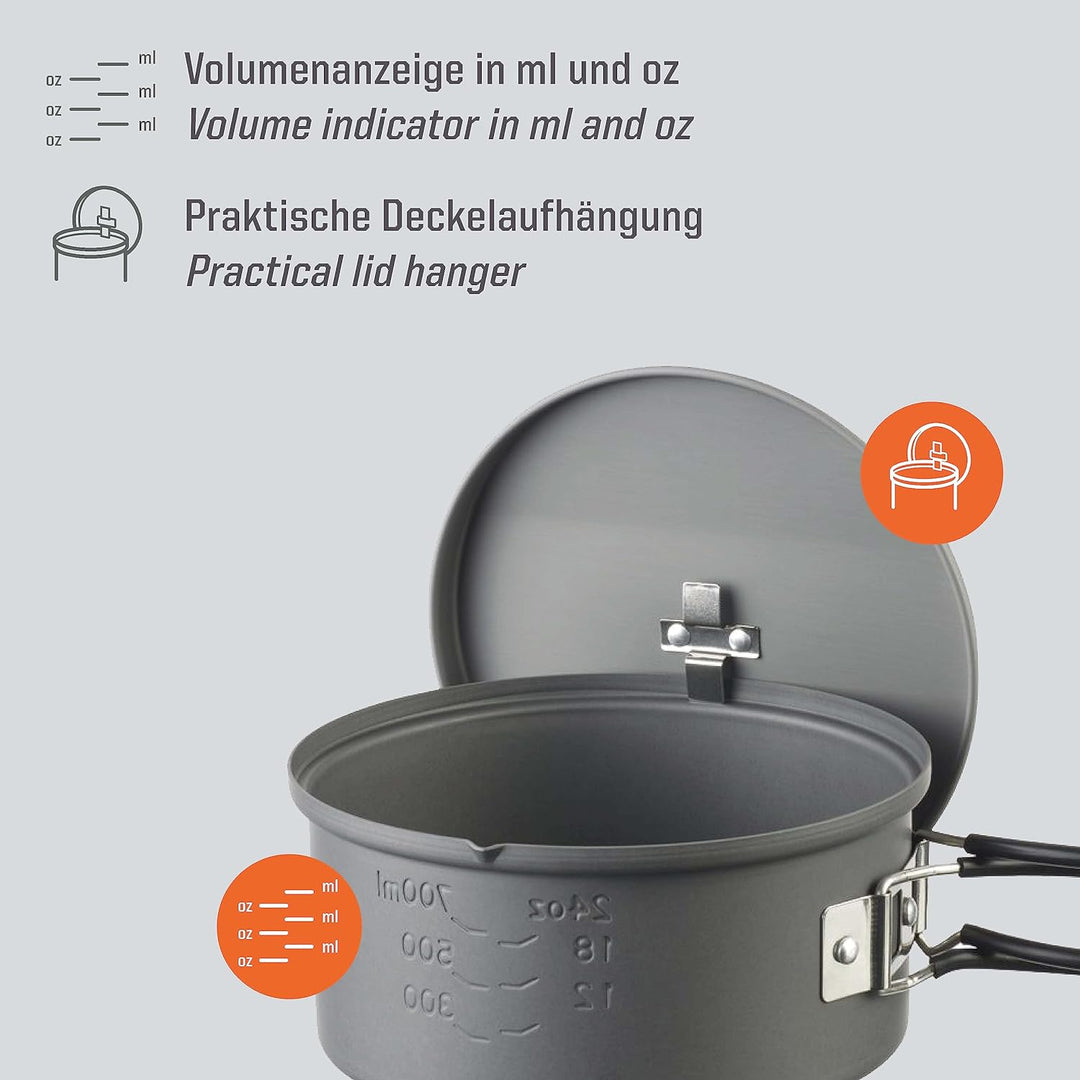 Esbit Outdoor Kochtopf 1100 ml - Camping Topf aus hartanodisiertem Aluminium - inkl. Deckel mit prak