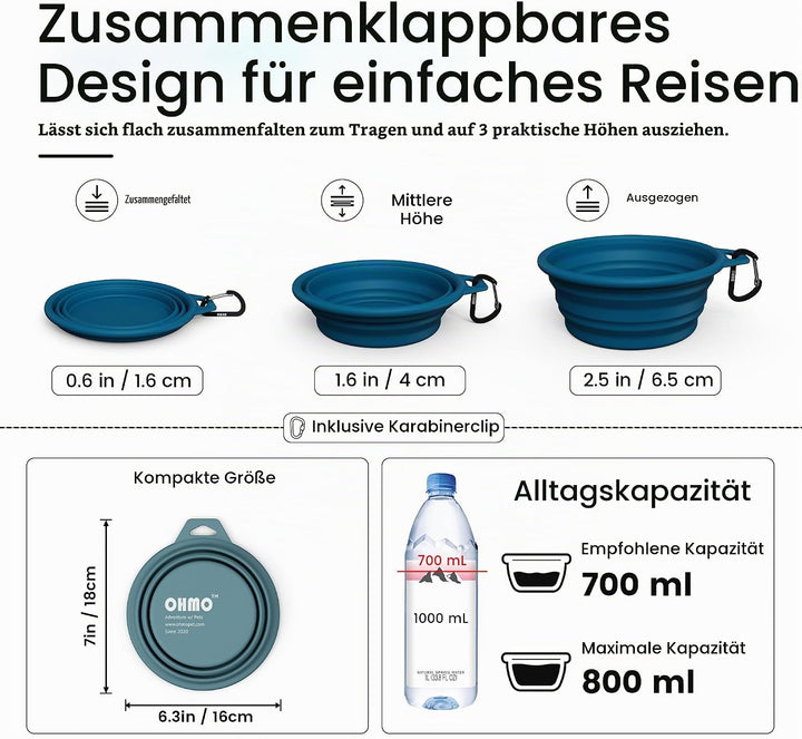 OHMO Hundenapf Faltbar 800ml für mittelgrosse bis grosse Haustiere, Reisenapf Hund Tragbarer Trinkna