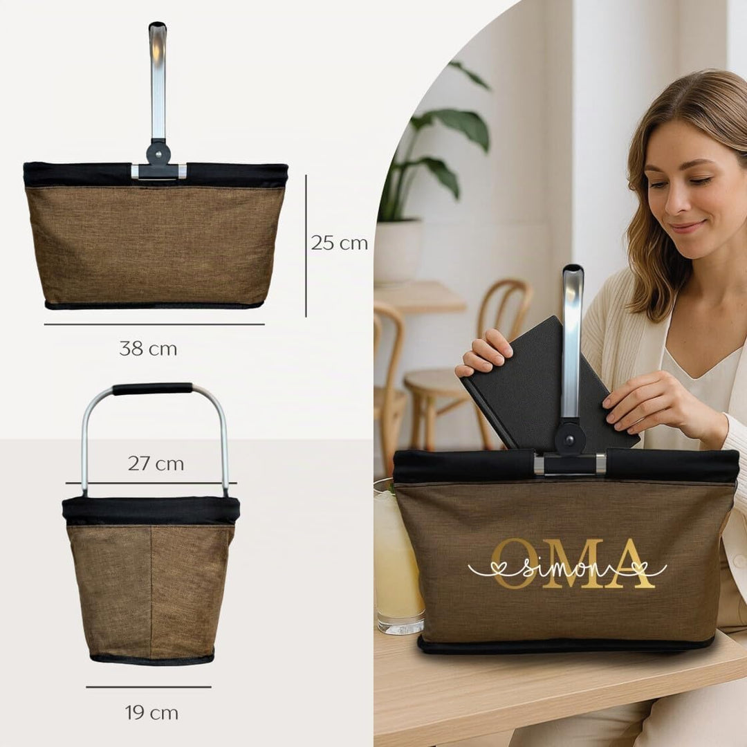 AWASG Einkaufskorb Oma personalisiert, Personalisiertes Geschenk Einkaufstasche mit Name, Tragekorb