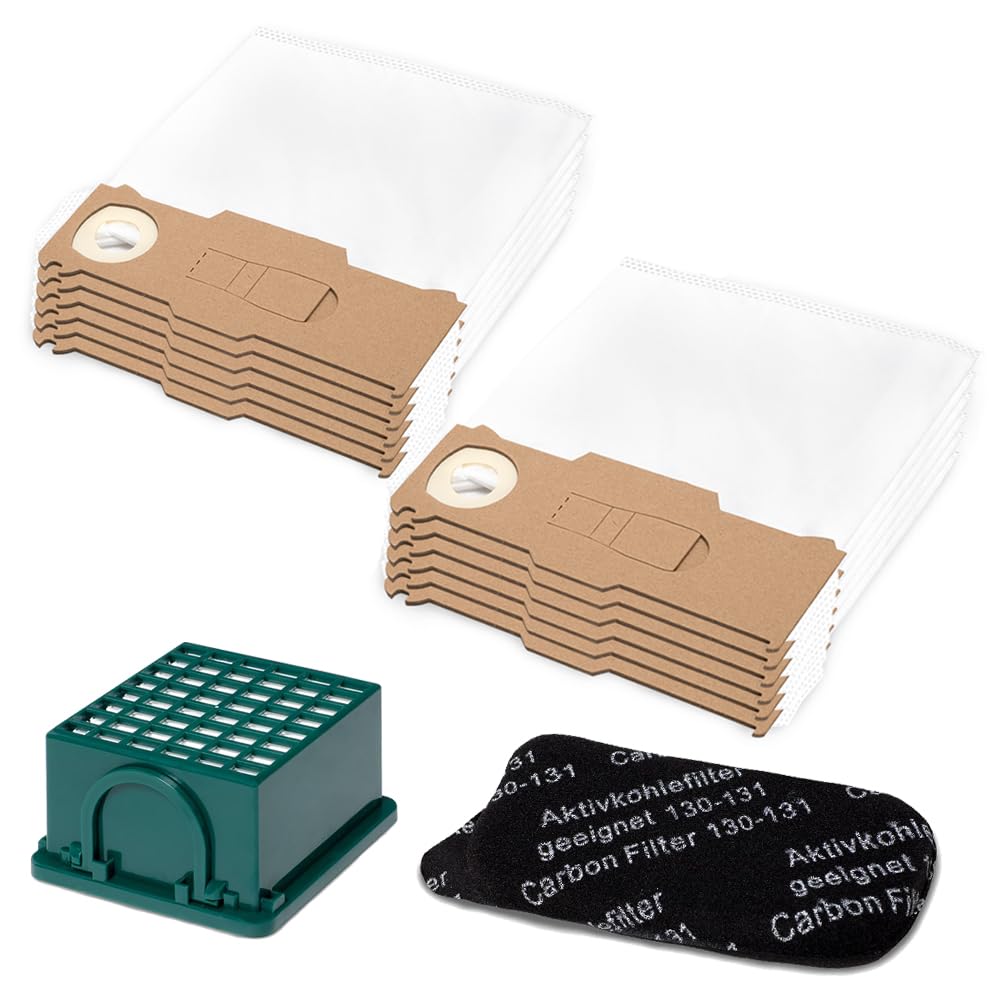 PRIMEBAG - 12 Staubsaugerbeutel und Filter-Set kompatibel für Vorwerk Kobold 130 und 131 VK130 VK131