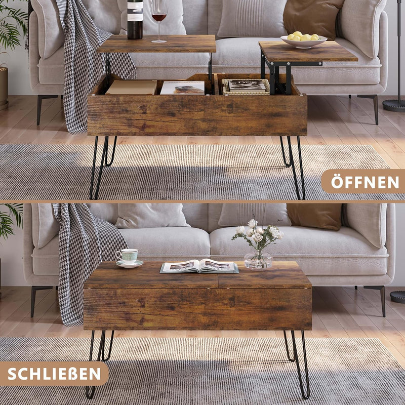 WOLTU Couchtisch höhenverstellbar, Beistelltisch mit doppelter Hebeplatten, Lift-Top-Tisch, Wohnzimm