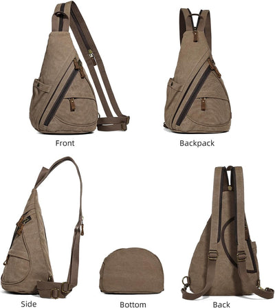 KL928 Canvas Sling Bag Rucksack Damen und Herren – Schulterrucksack Umhängetasche Crossbag Verstellb