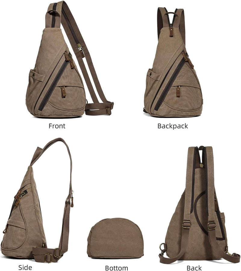 KL928 Canvas Sling Bag Rucksack Damen und Herren – Schulterrucksack Umhängetasche Crossbag Verstellb