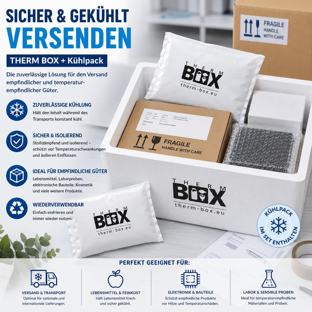 THERM BOX Styroporbox 1L bis 27L mit Kühlakkus für Kühlbox Verschiedene Grössen Transportbox Thermob