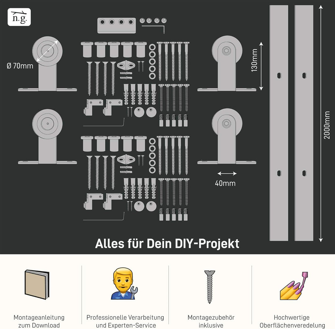 1x Natural Goods Berlin SCHIEBETÜRSYSTEM mehrere Modelle, Schwarz pulverbeschichtet, 2-10m, Scheunen
