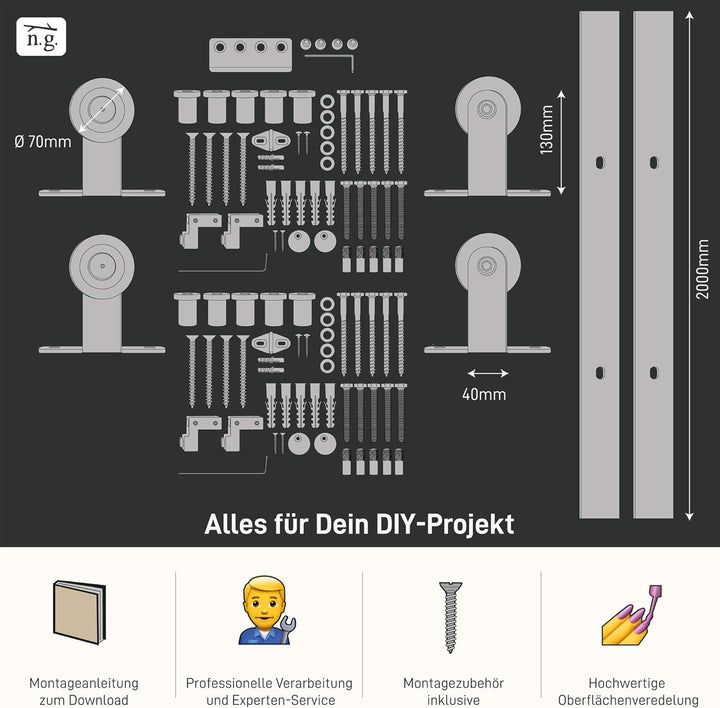1x Natural Goods Berlin SCHIEBETÜRSYSTEM mehrere Modelle, Schwarz pulverbeschichtet, 2-10m, Scheunen