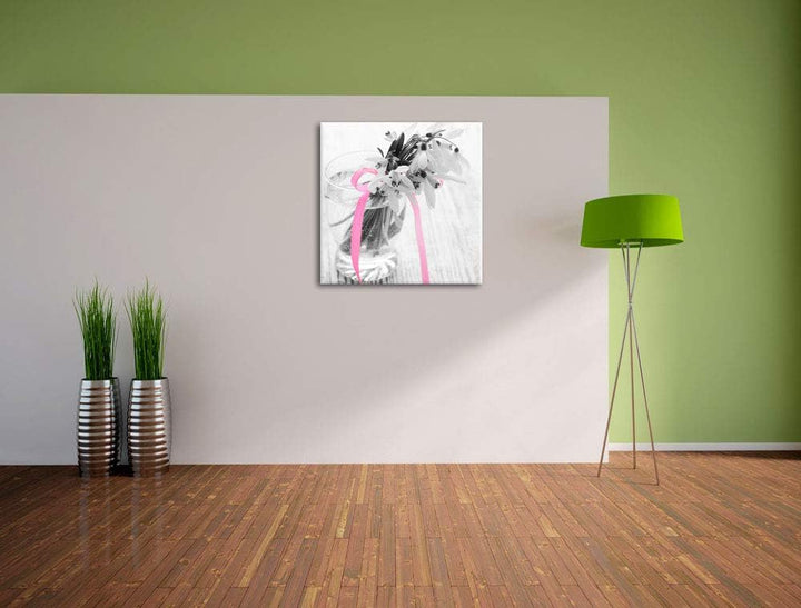 Pixxprint Schneeglöckchen in einem Glas als Leinwandbild/Grösse: 70x70 cm/Wandbild/Kunstdruck/fertig