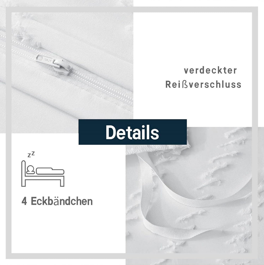 Freyamy Boho Bettwäsche 135x200cm Weiss Getuftet Welle Streifen Geometrische Bettwäsche-Sets Sticker