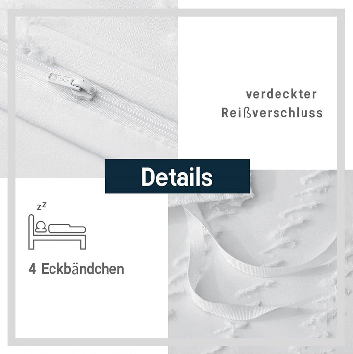 Freyamy Boho Bettwäsche 135x200cm Weiss Getuftet Welle Streifen Geometrische Bettwäsche-Sets Sticker