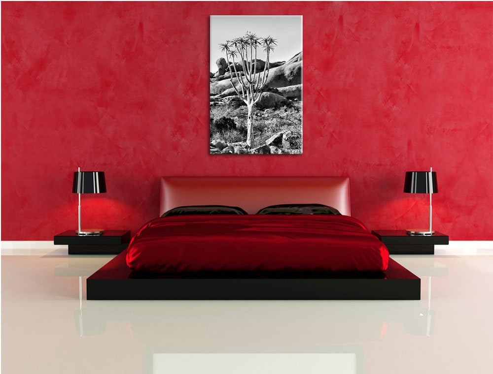 Pixxprint Monocrome, aussergewöhnlicher Baum im Steingebirge, Format: 100x70 auf Leinwand, XXL riesi