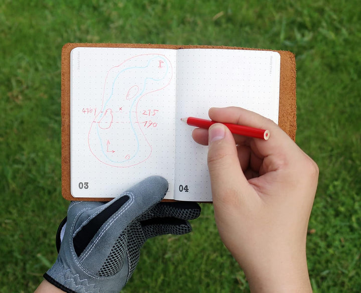 Handy Picks Golf-Logbuch aus Leder, handgefertigt und nachfüllbar, inklusive Golflog n Yardage Buch