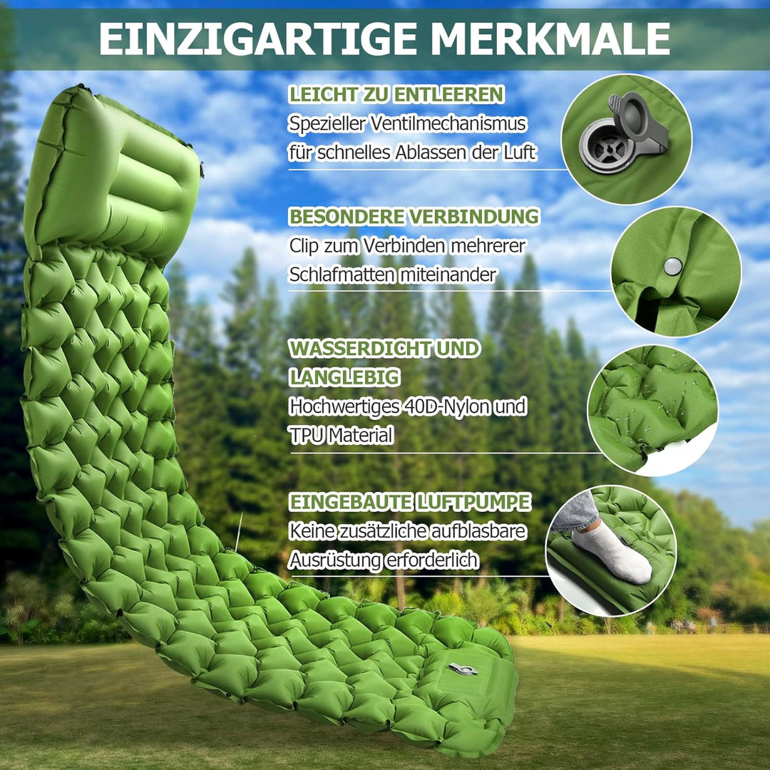Isomatte 10CM Hoch Luftmatratze Camping Kleines Packmass, Aufblasbare Isomatte Ultraleicht mit Fussp
