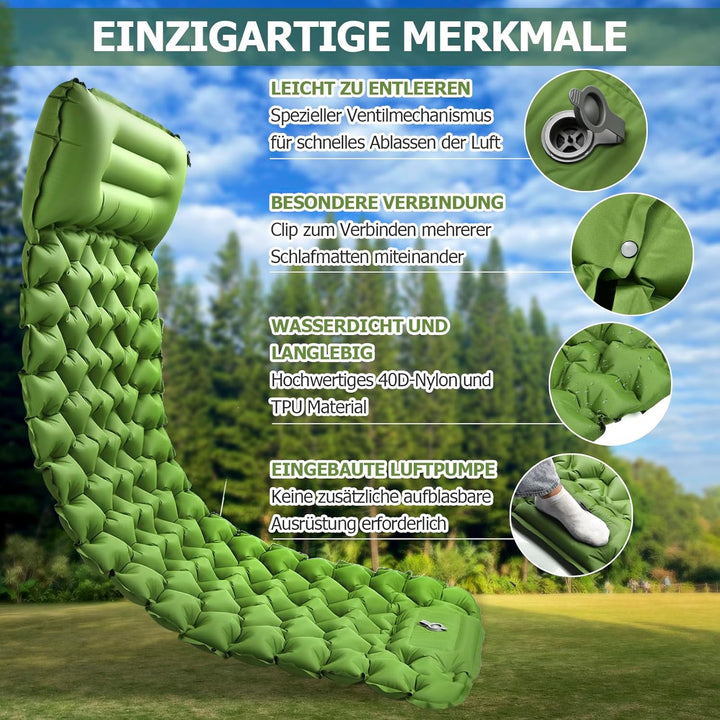 Isomatte 10CM Hoch Luftmatratze Camping Kleines Packmass, Aufblasbare Isomatte Ultraleicht mit Fussp