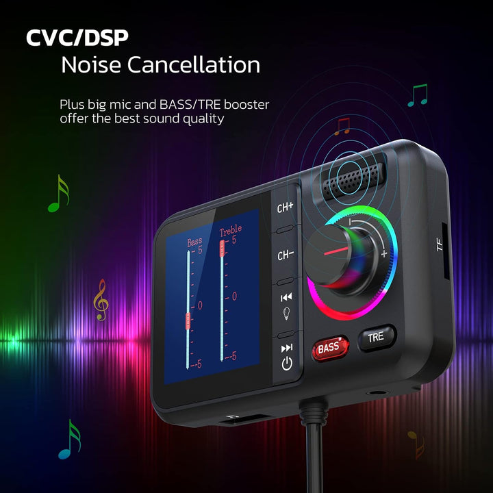 Nulaxy Bluetooth Adapter Auto FM Transmitter Bluetooth V5.0 Grosser Bildschirm Unterstützung für Han