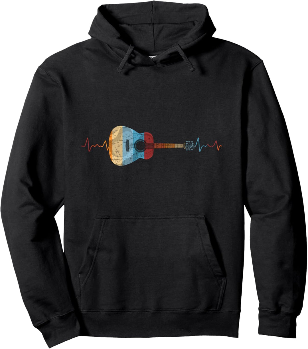 Retro Akustik Gitarre Musik Herzschlag Gitarrist Pullover Hoodie