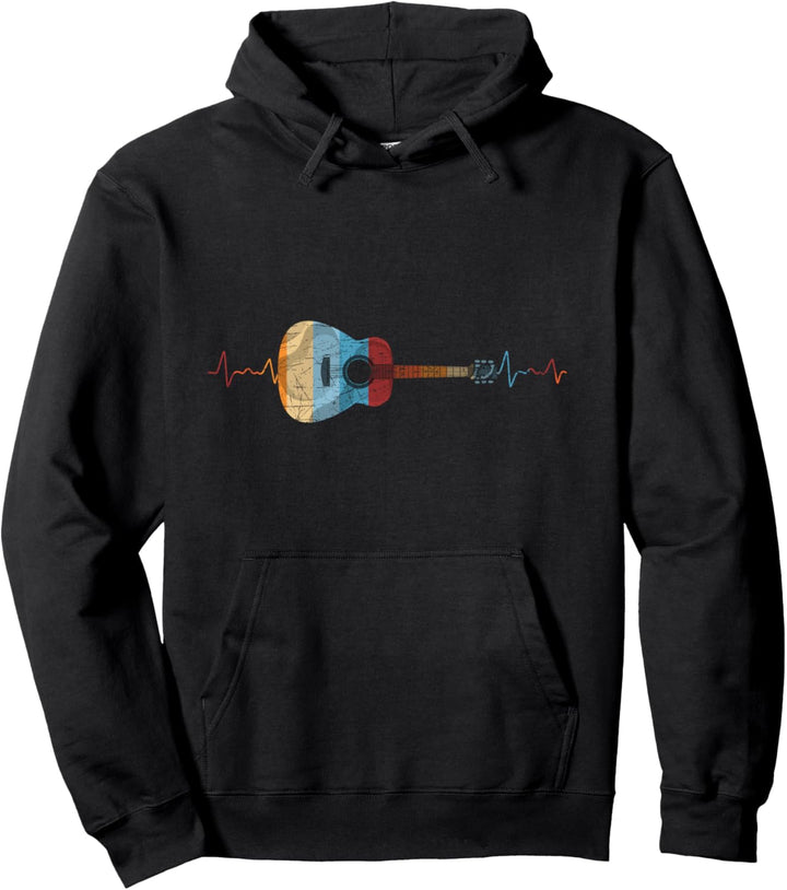 Retro Akustik Gitarre Musik Herzschlag Gitarrist Pullover Hoodie