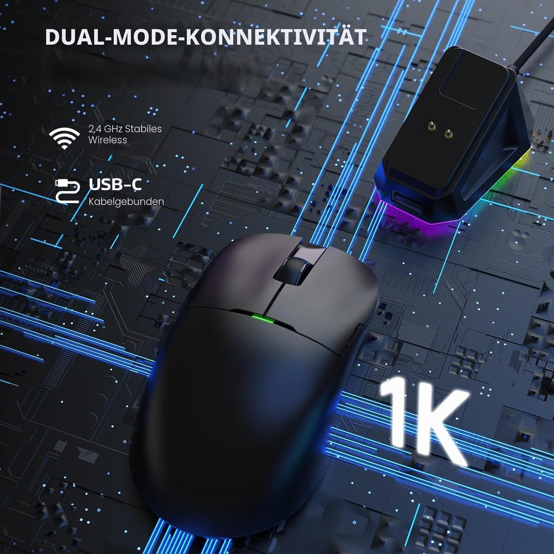 AJAZZ AJ159P SUPERLIGHT Kabellose Gaming-Maus mit Magnetischer Ladestation, Ultraleicht 56g, Pixart