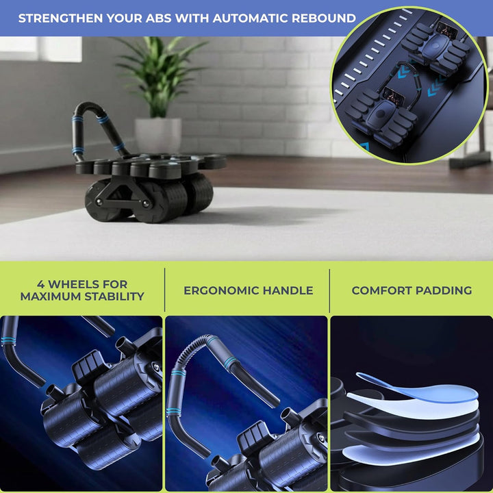Roller für ABS mit automatischer Rückfederung. Bauchmuskeltrainer Bauchmuskelrad mit Ellbogenstütze.