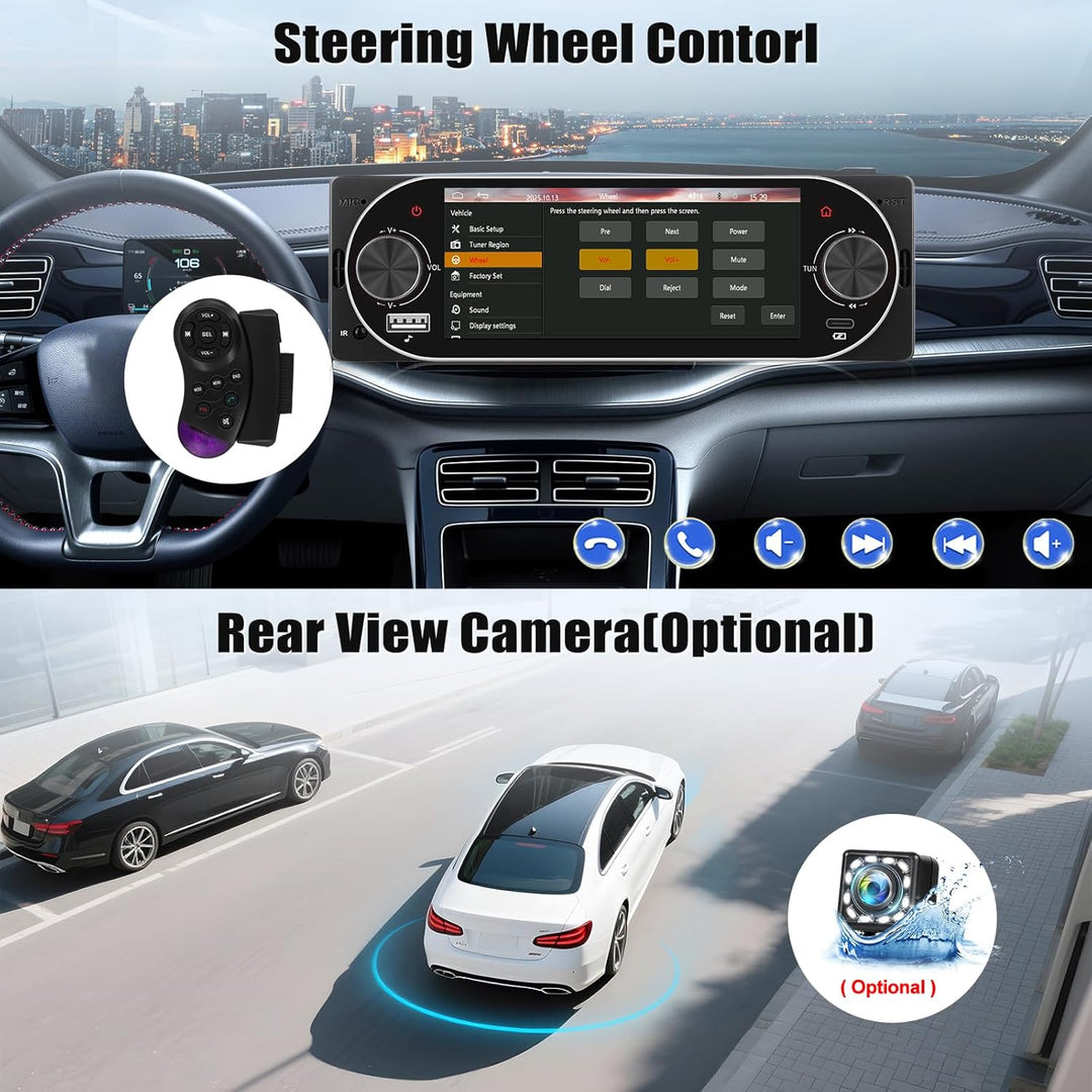 SIXWIN 1 Din Autoradio mit CarPlay Android Auto,5.1 Zoll HD IPS Touchscreen Bildschirm Bluetooth 5.2