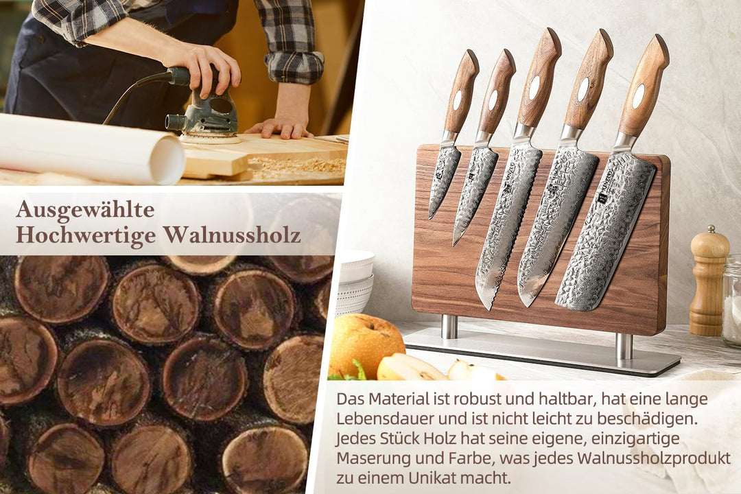 XINZUO Walnussholz Messerblock Magnetisch -Doppelseitig erhältlich -Messerhalter Magnetischer Ohne M