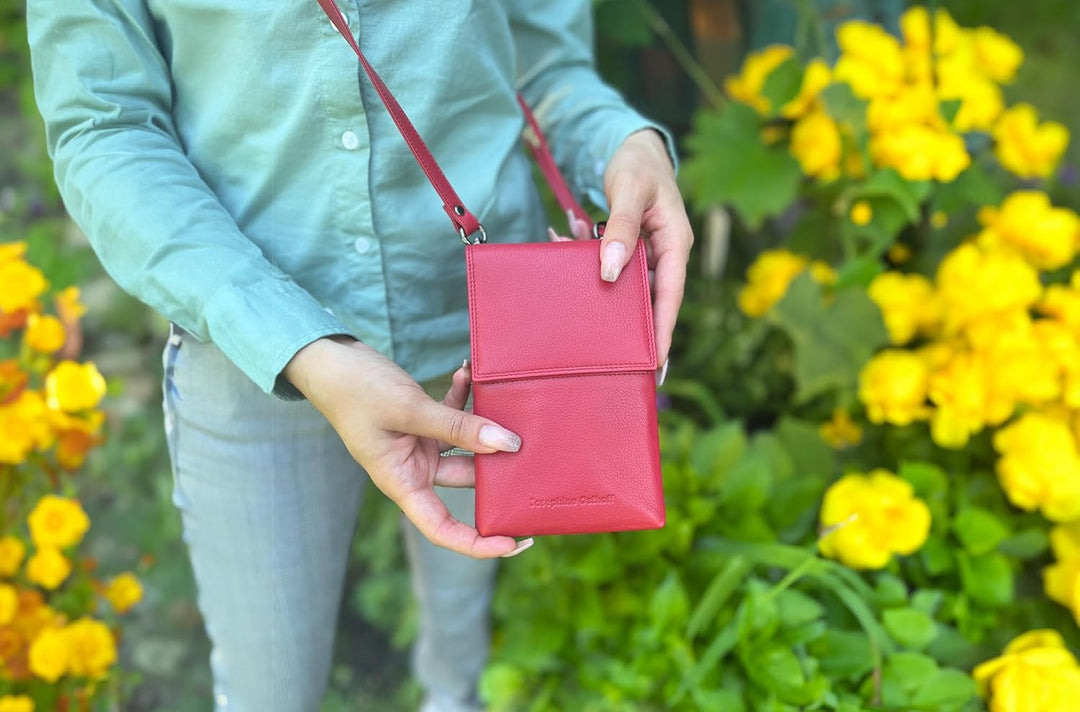 Handy Umhängetasche mit Karten- und Sichtfach, handgemacht aus 100% Echtleder, Crossbody Schultergur