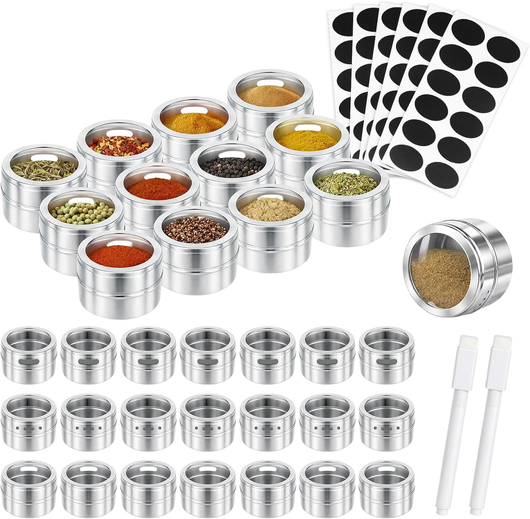 36 Stück Gewürzdosen Magnetisch 89ml / 3oz Gewürzstreuer aus Edelstahl, Magnetische Gewürzbehälter R