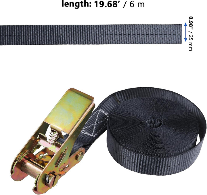 6 Stück 6m Spanngurte mit Ratsche Schwarz, 25mm breite Zurrgurte Ratschengurt, Befestigungsgurt mit