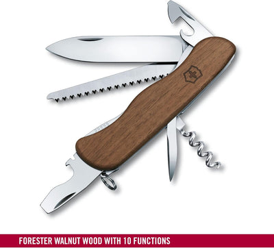 Victorinox Holz Taschenmesser Forester Wood (10 Funktionen, Schalen aus Nussbaumholz, Holzsäge) Sing