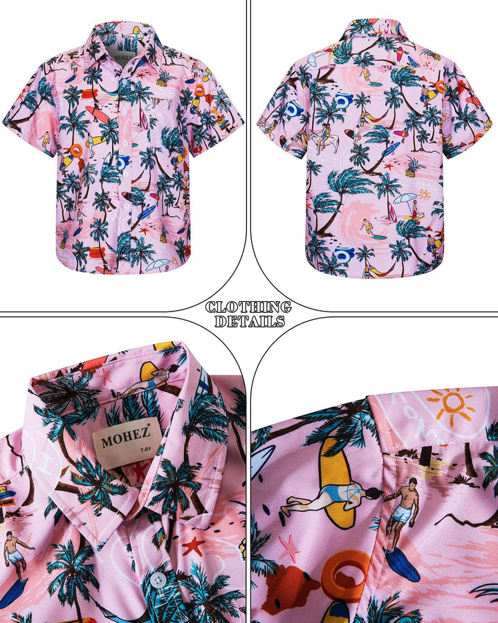 Kind Jungen Hawaii Hemd Short Set Kurzarm Sommer Outfits 3tlg Beach Kleidung Set, Shirt/Hose/Mütze 3