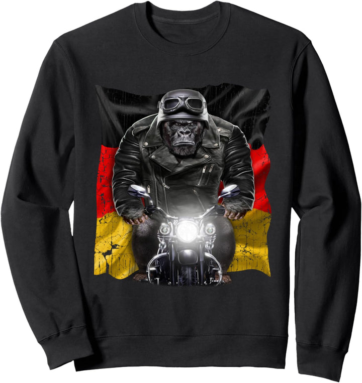 Gorilla auf einem Motorrad mit Flagge von Deutschland Sweatshirt