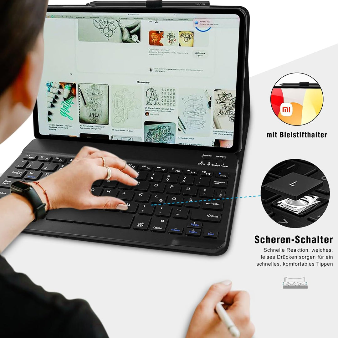 YUEJIDZ Tastatur Hülle für Xiaomi Redmi Pad SE, QWERTZ Deutsches Layout Bluetooth Schlanke Ledertasc