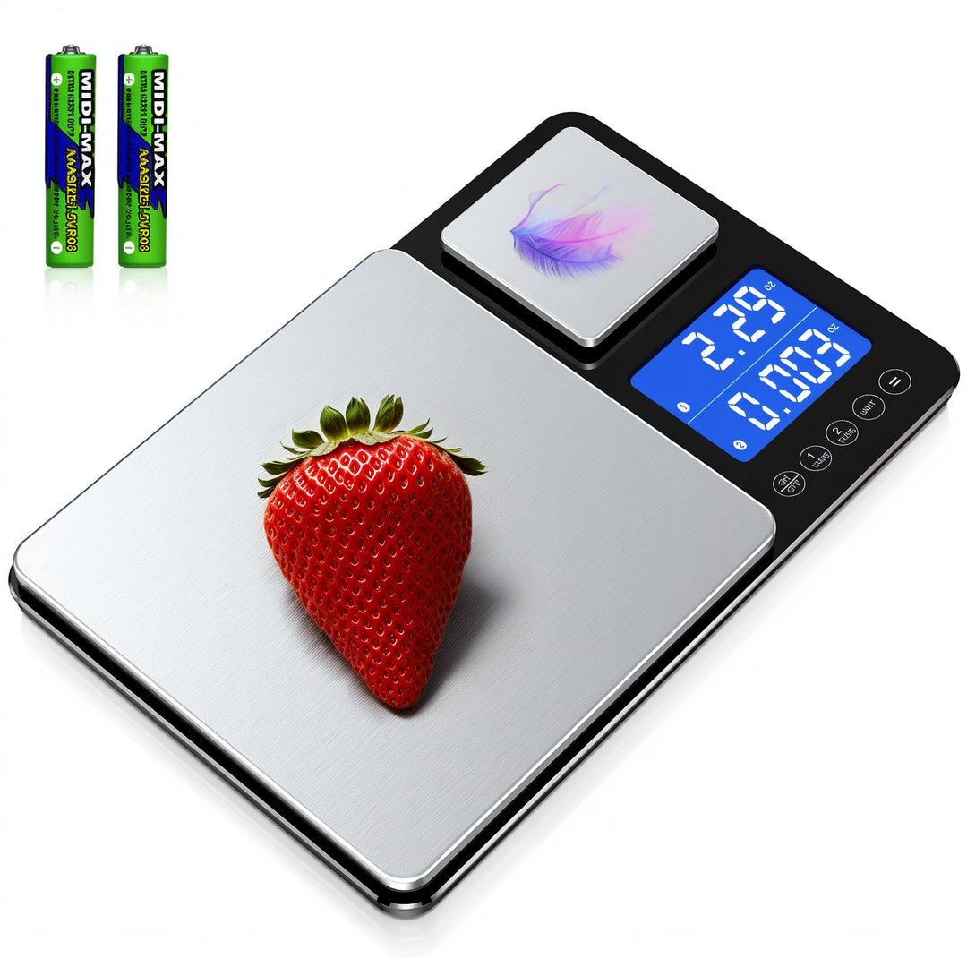 BRICH Digitale Küchenwaage mit Dualer Plattform – 500g/0,01g & 15kg/1g Präzision, Summierungsfunktio