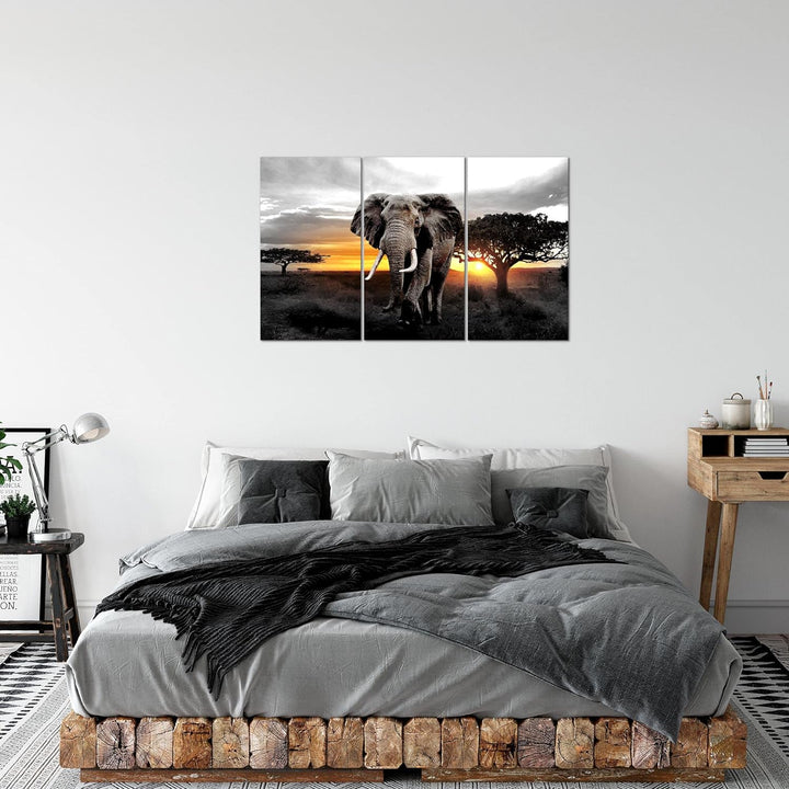 Runa Art Wandbilder Afrika Elefant Bild XXL Wohnzimmer Schlafzimmer Grau Orange Panorama 120 x 80 cm