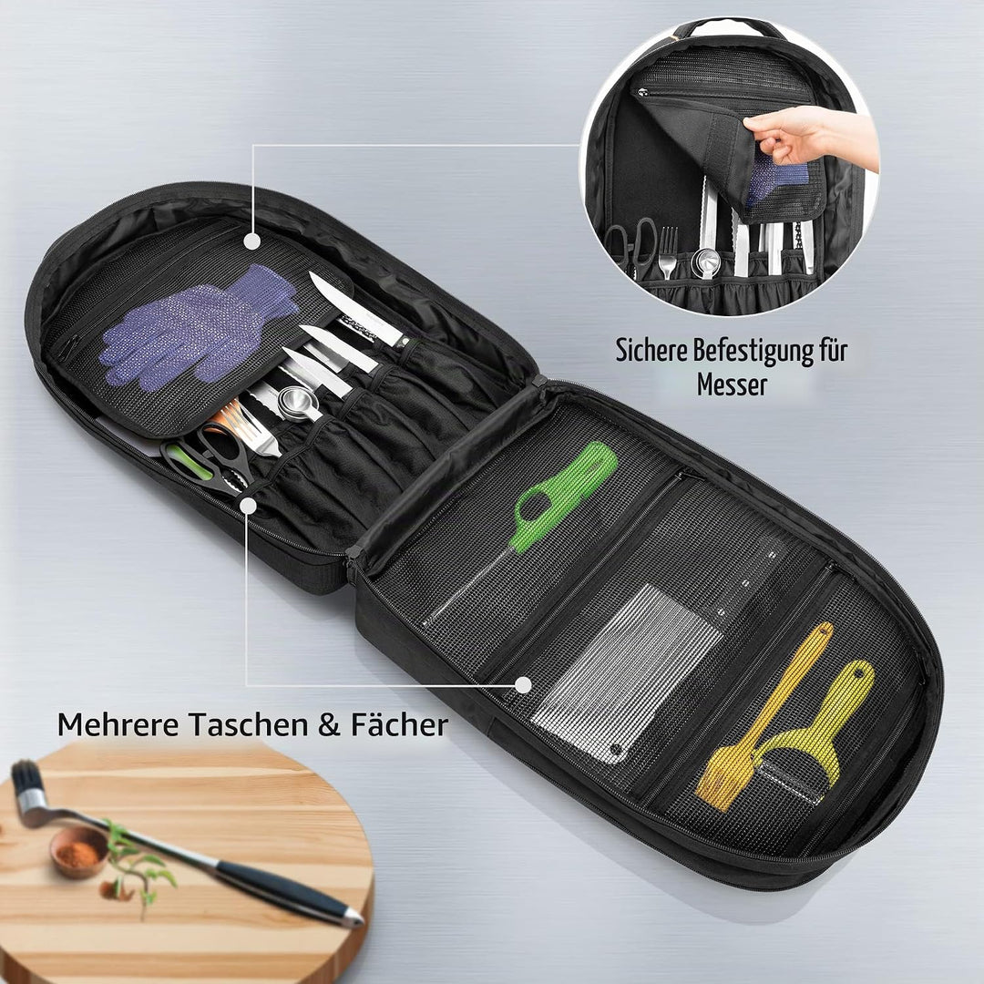 samdew 3 lagiger Koch Rucksack mit Messer Tasche, Koch Messer Set Tasche Rucksack mit 12 + 23 Slots