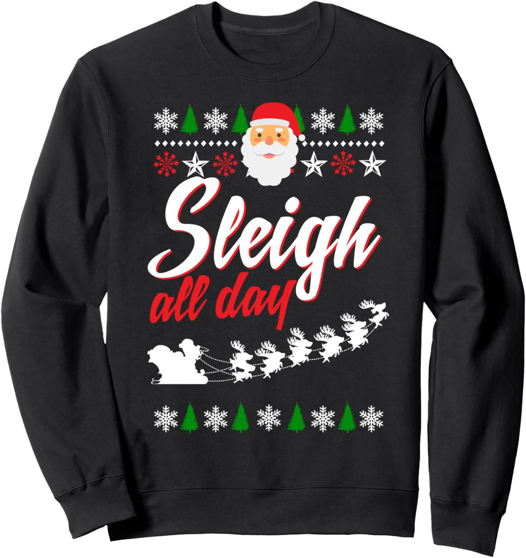 Weihnachtskostüm mit Schlitten für den ganzen Tag, lustiger Weihnachtsmann auf einem Schlitten Sweat
