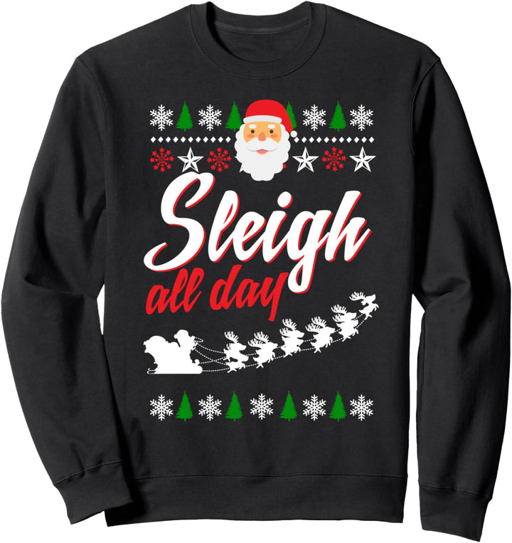 Weihnachtskostüm mit Schlitten für den ganzen Tag, lustiger Weihnachtsmann auf einem Schlitten Sweat
