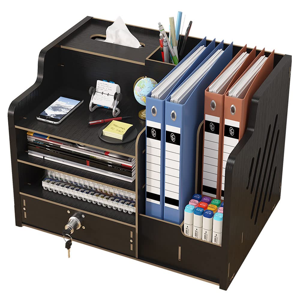 Aktualisierter Schreibtisch-Organizer aus Holz mit Schublade, grosse Kapazität Schreibtisch ordentli
