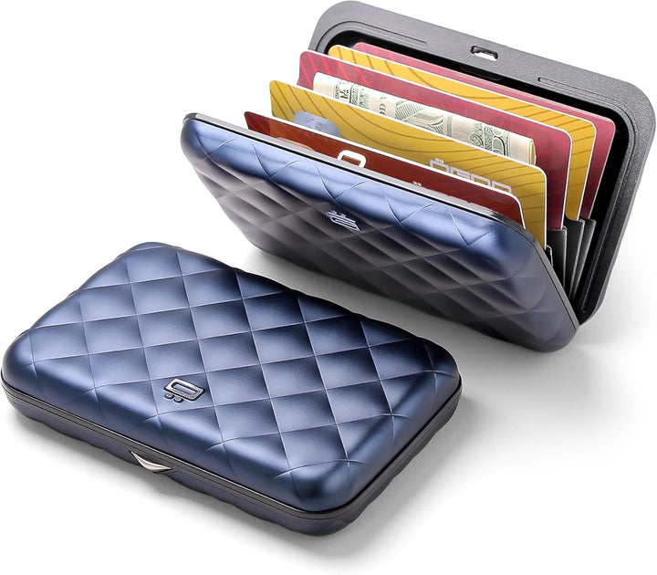 ÖGON Smart Wallets - Aluminium Geldbörse Quilted Button für Damen - RFID-Schutz - Bis zu 10 Karten u