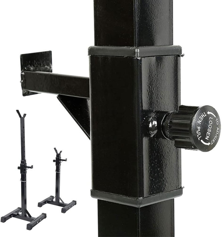 Kniebeugen, Unterstellböcken, verstellbare Stützen, Hantelauflage, max. 150 kg, Reines Schwarz