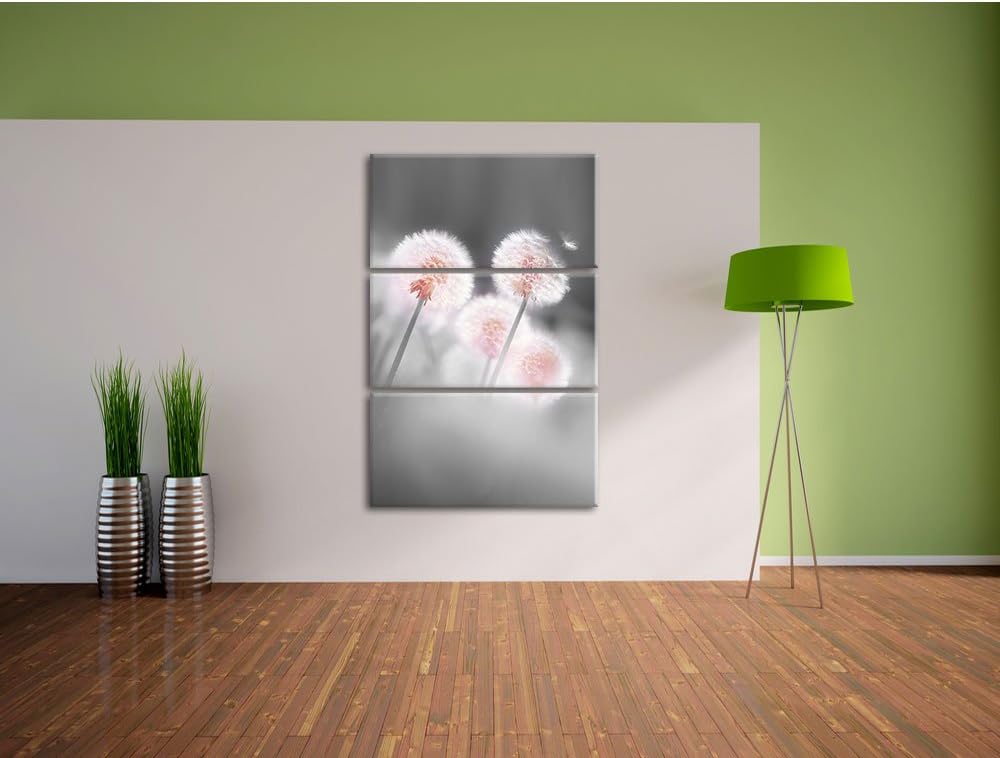 Pixxprint Pusteblumen im morgendlichen Wind B&W Detail 3-Teiler Leinwandbild 120x80 Bild auf Leinwan