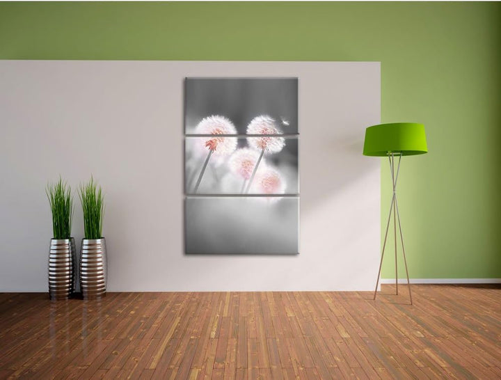 Pixxprint Pusteblumen im morgendlichen Wind B&W Detail 3-Teiler Leinwandbild 120x80 Bild auf Leinwan