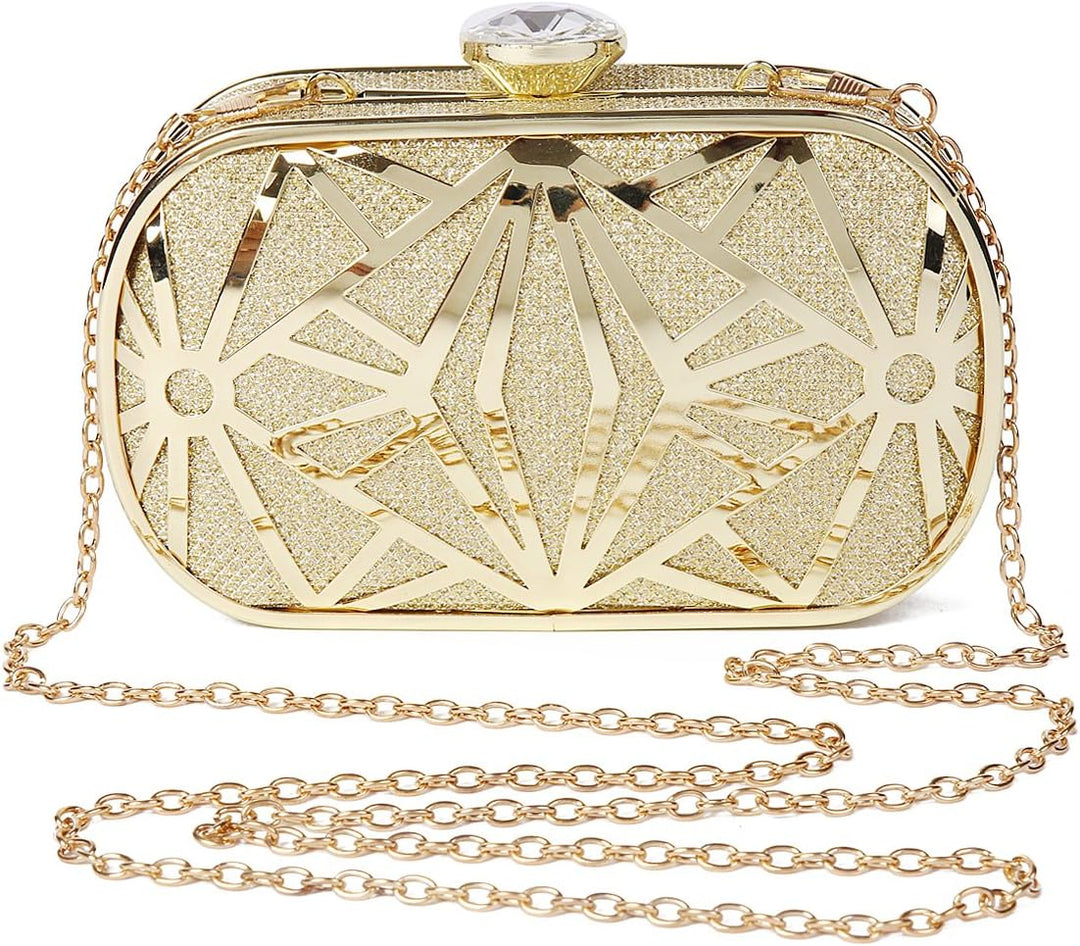Damara Damen Metall Diamant Elegant Clutch Umhängetasche Silber, Silber