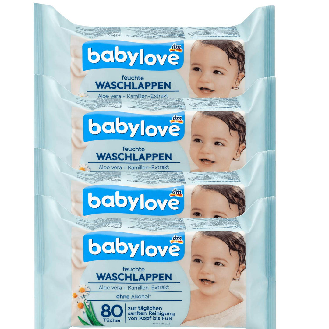babylove Waschlappen feucht, 4er Pack (4 x 80 St) Aloe Vera 1 stück (320er Pack), Aloe Vera 1 stück