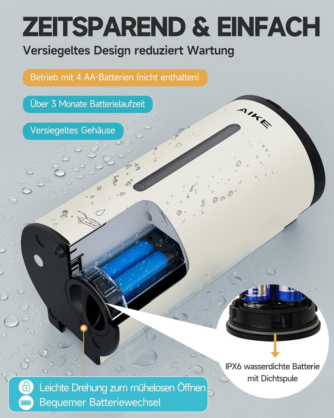 AIKE AK1205 Seifenspender Automatisch Wandbefestigung Edelstahl, 800ml Kommerzieller Automatischer F